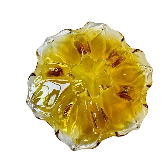 Flower Shaped Amber Art Glass Candy Vase - Picture 4 of 7
